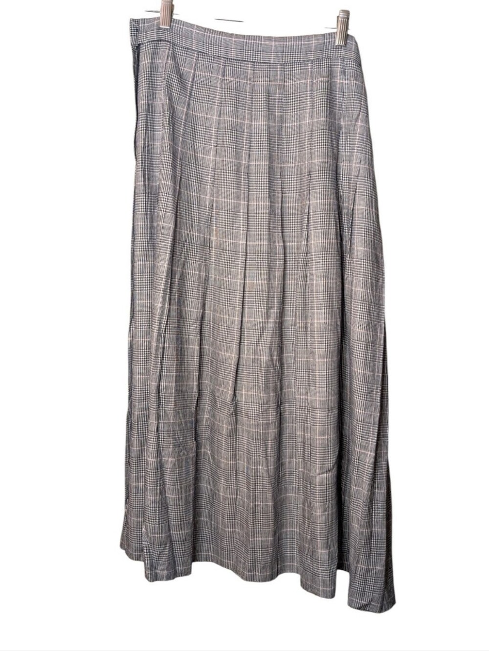 VTG Talbots Pleated Houndstooth Plaid Long Midi Skirt Cottage Light Academia 18